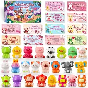 Animal squish toys Valentines- 24 pack